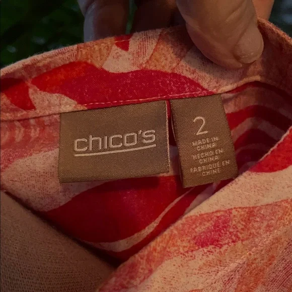 Chico's Pink and Fuchsia Leaf Print Blouse - Picture 2 of 8